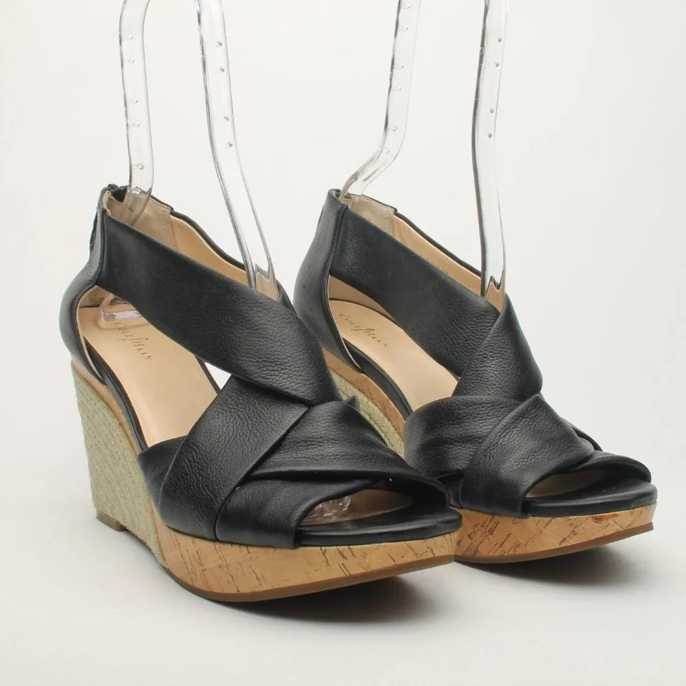 Cole Haan Crisscross Black Wedge Espadrille Sandle size 11B Like New - Picture 3 of 16